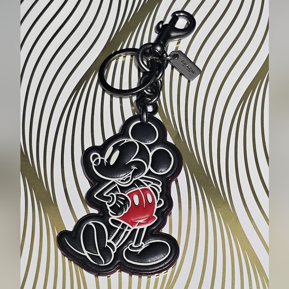Coach x Disney Limited Edition Leather Mickey Mouse Keychain Fob Bag Charm - Picture 1 of 8